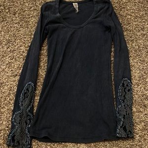 Free People Crafty Cuff Thermal Navy Blue Sz Medium